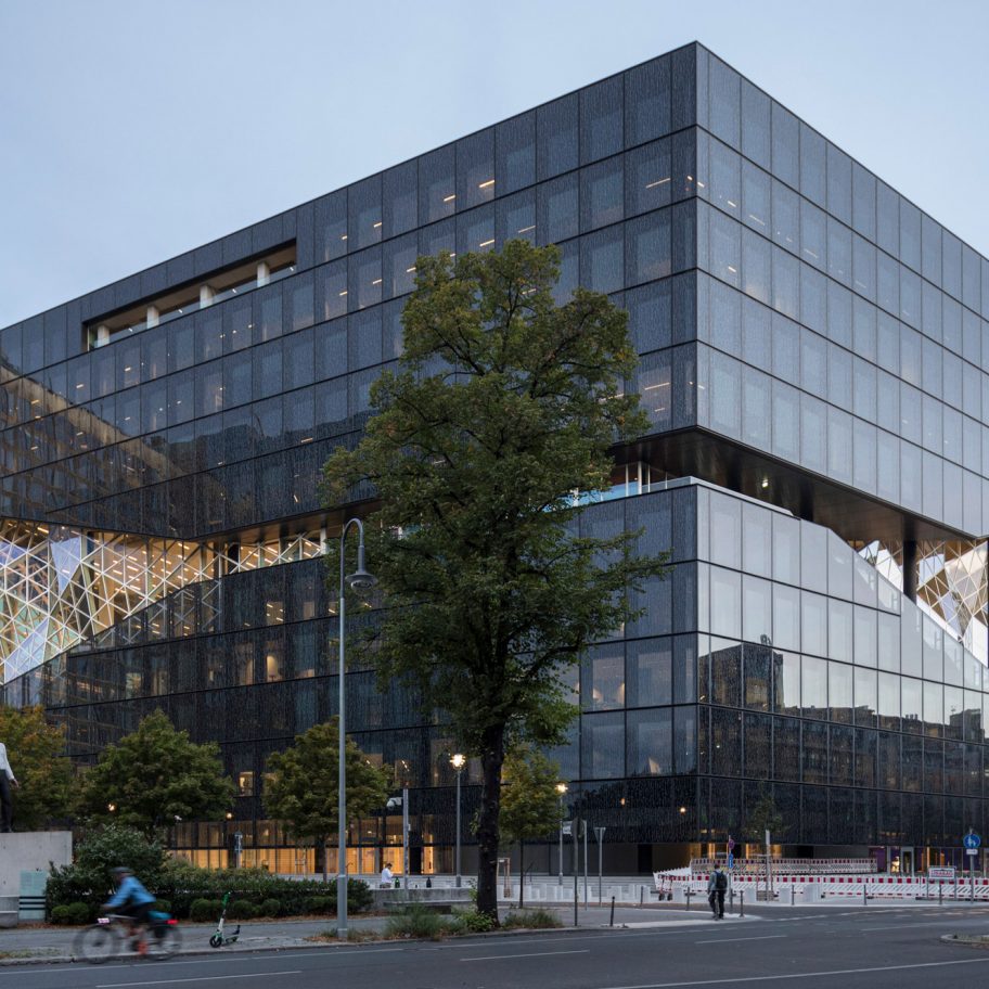 Exterior of Axel Springer building by OMA in Berlin, Germany