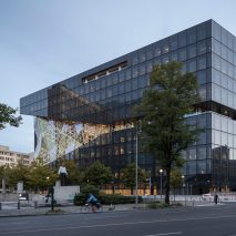 Exterior of Axel Springer building by OMA in Berlin, Germany