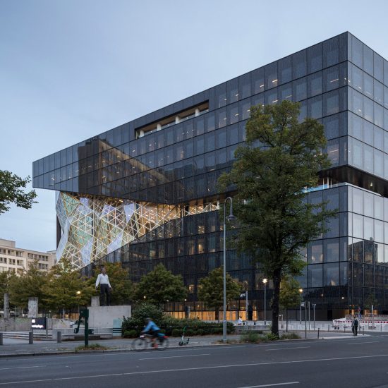 Exterior of Axel Springer building by OMA in Berlin, Germany
