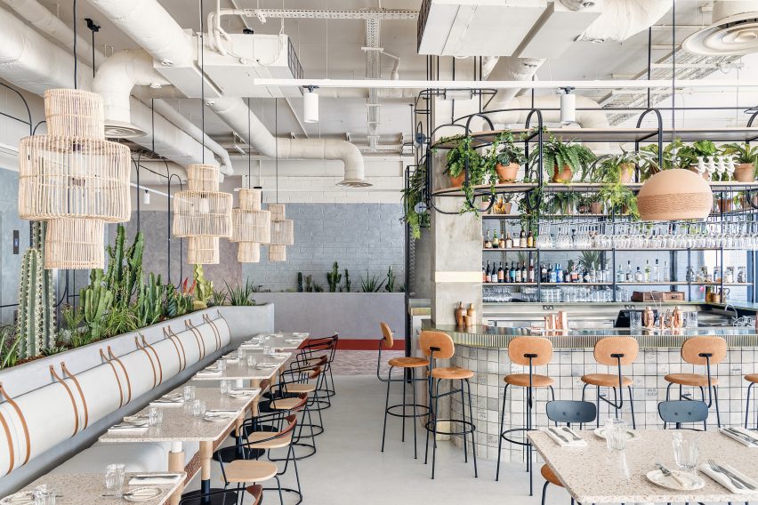 Restaurant inside London's Bermonds Locke hotel designed by Holloway Li