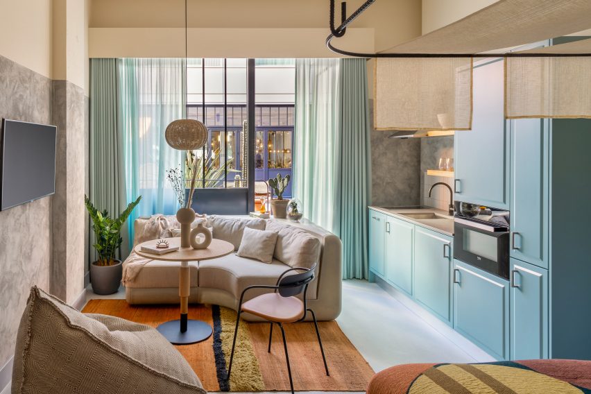 Guest bedrooms of London's Bermonds Locke hotel designed by Holloway Li