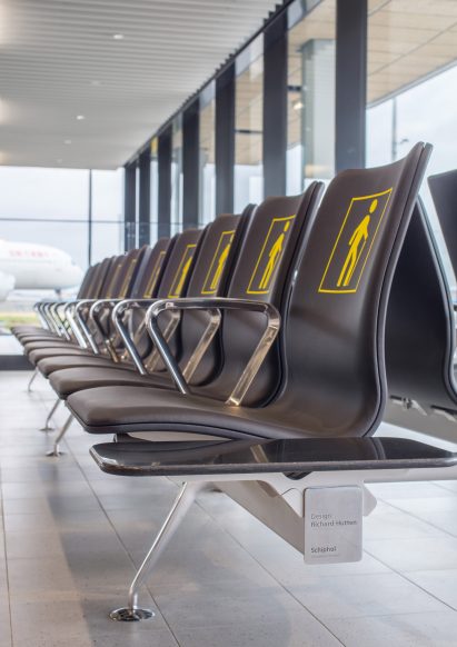 Richard Hutten melts down Schiphol airport's old chairs for a new seating system with Lensvelt