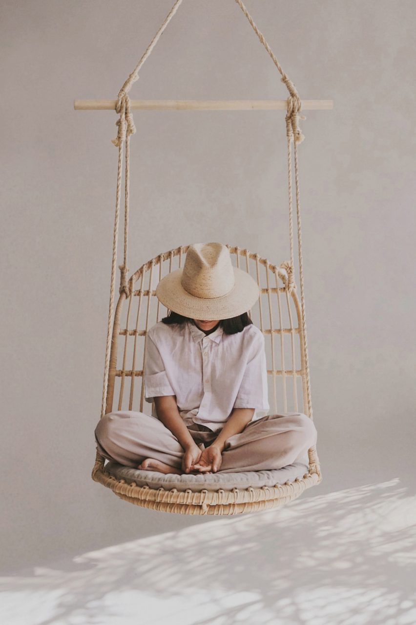Hanging rattan chair by Christian Vivanco for Balsa