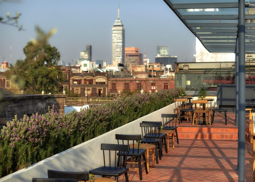Roof terrace of Circulo Mexicano hotel in Mexico City by Ambrosi Etchegaray