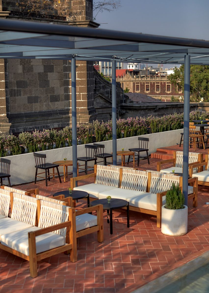 Roof terrace of Circulo Mexicano hotel in Mexico City by Ambrosi Etchegaray