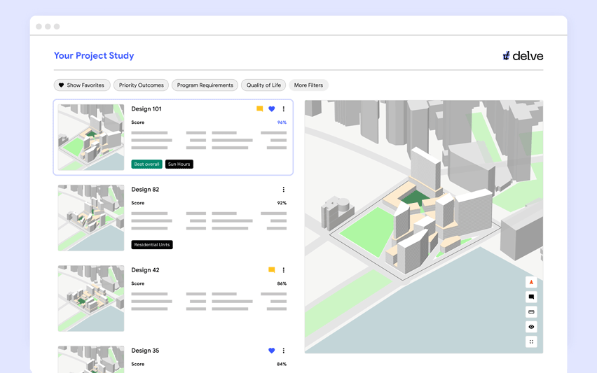 Delve interface by Sidewalk Labs