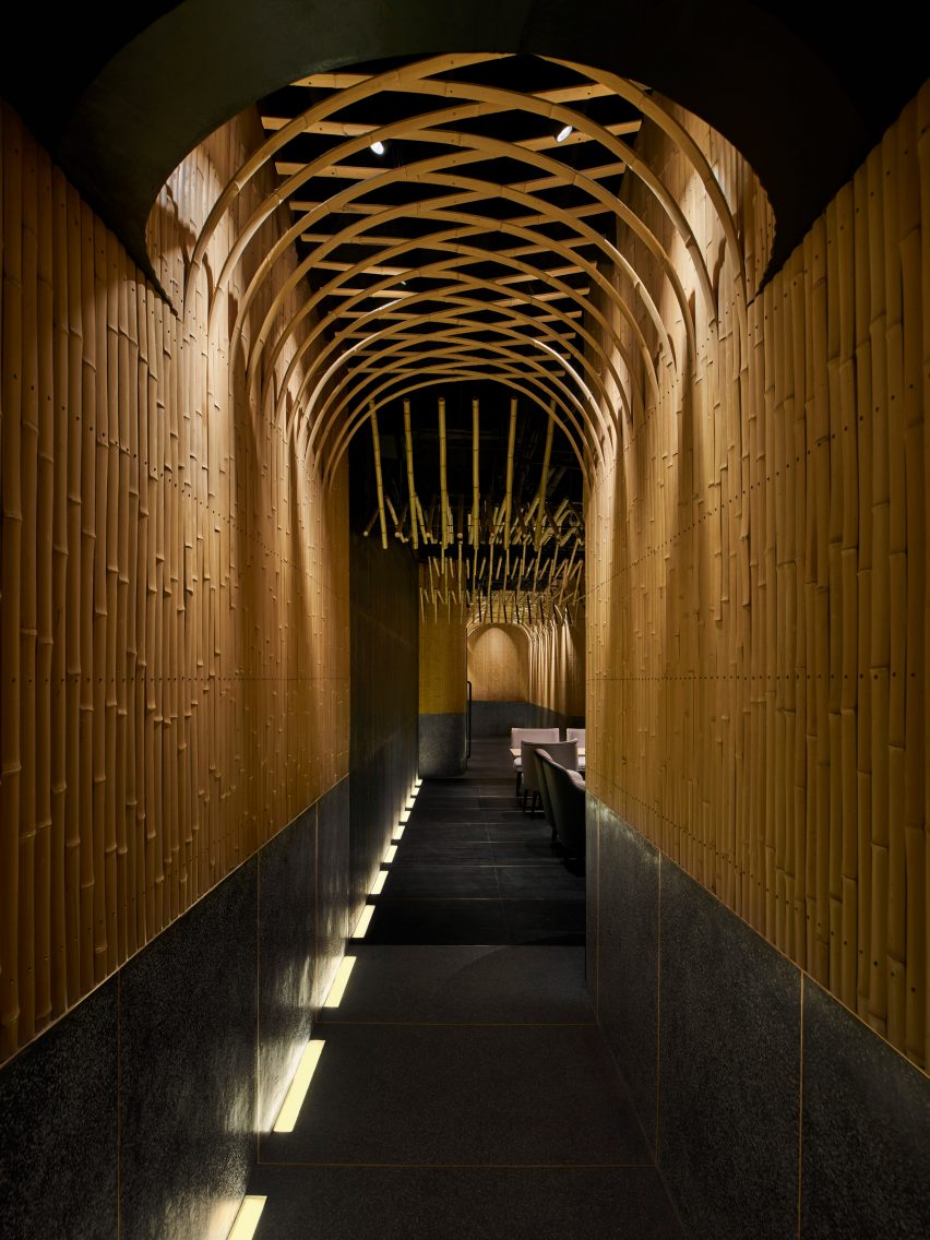 Dongshang bar features bamboo and terrazzo walls