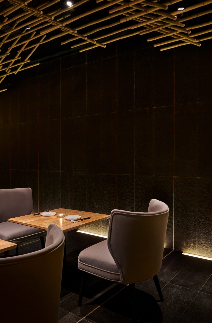 Bamboo ceiling features inside Dongshang bar