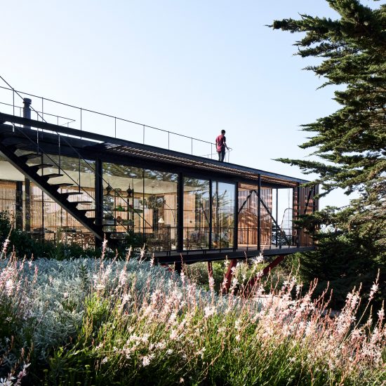 Slatted wood encloses glass Engawa House in Chile