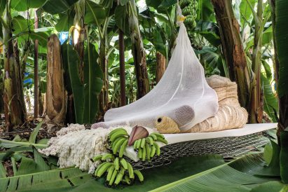 Erez Nevi Pana designs human "cocoons" from banana plants for Tropical Milan installation