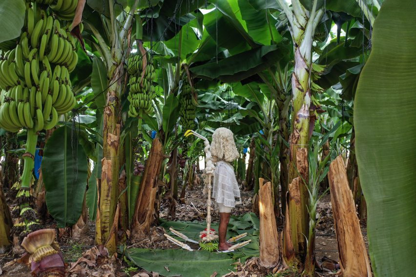 Erez Nevi Pana designs human "cocoons" from banana plants for Tropical Milan installation