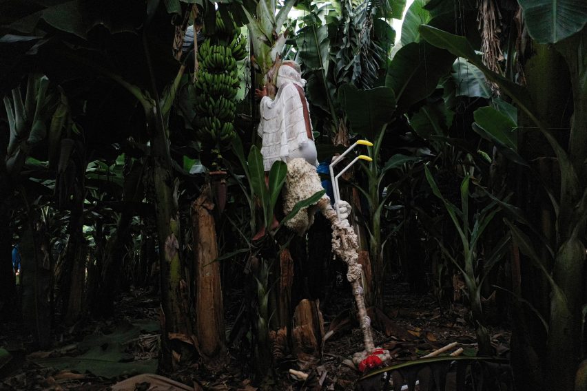 Erez Nevi Pana designs human "cocoons" from banana plants for Tropical Milan installation