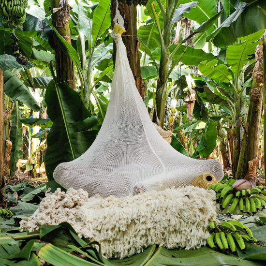 Erez Nevi Pana designs human "cocoons" from banana plants for Tropical Milan installation
