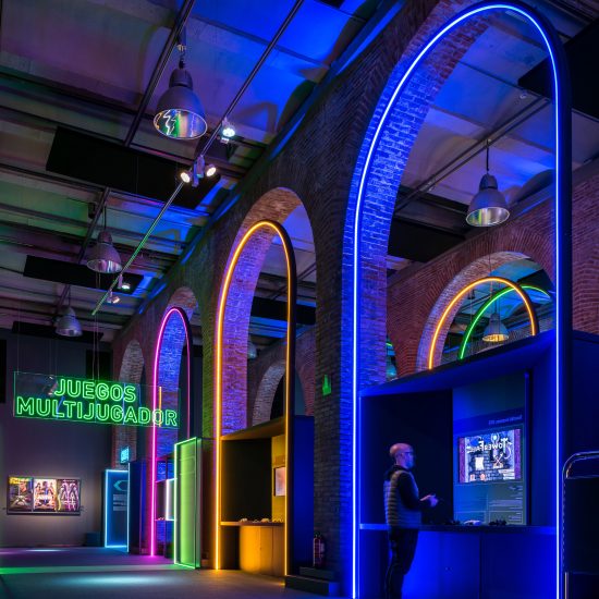 LED arches in Game On's exhibition design by Smart & Green Design