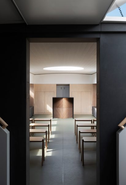 Interiors of the floating Genesis church by Denizen Works in east London