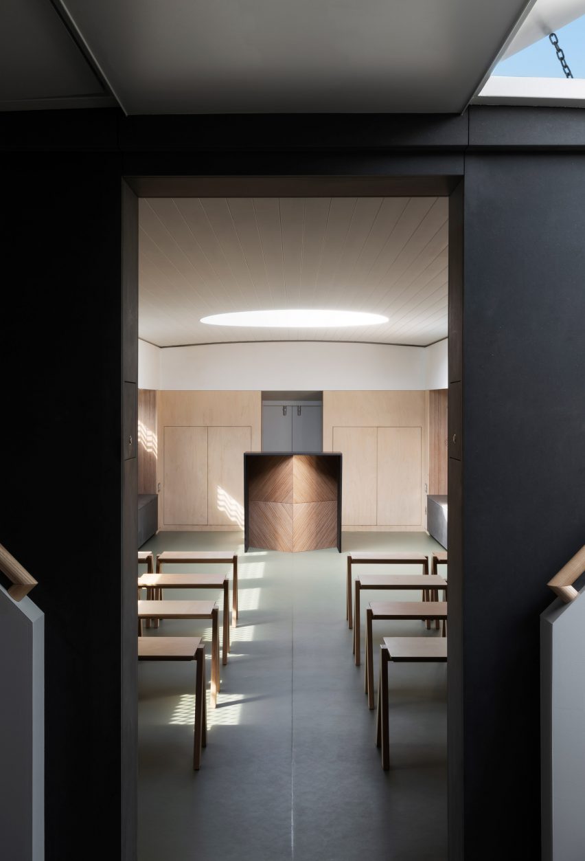 Interiors of the floating Genesis church by Denizen Works in east London