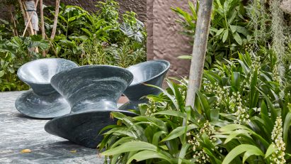 Green granite Spun chairs by Heatherwick Studio