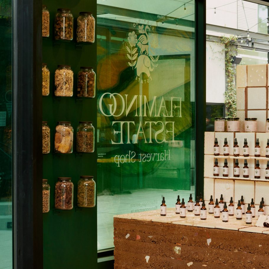 Flamingo Estate's Harvest Shop pop-up features rammed-earth counter