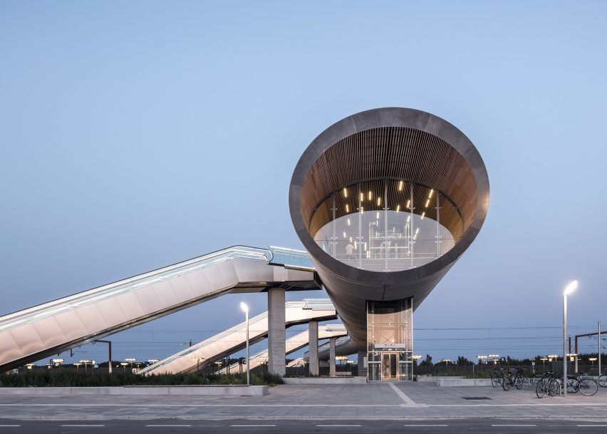 Køge Nord Station by Cobe and Dissing+Weitling at night