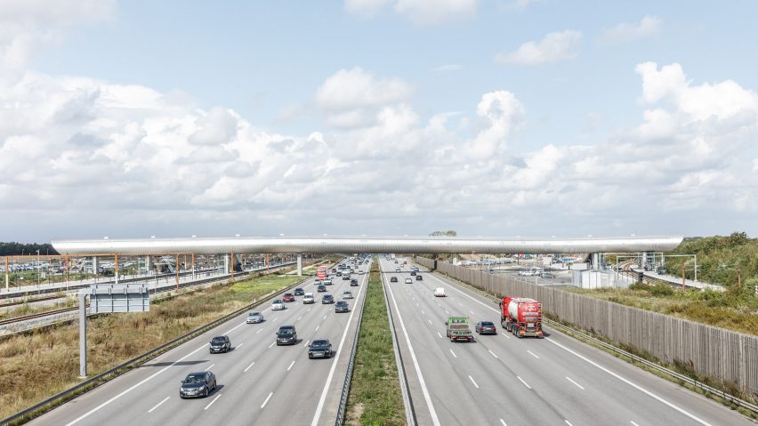 Motorway view of Køge Nord Station by Cobe and Dissing+Weitling