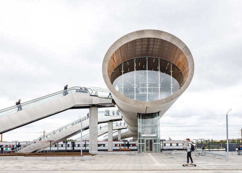 Concrete exterior of Køge Nord Station by Cobe and Dissing+Weitling