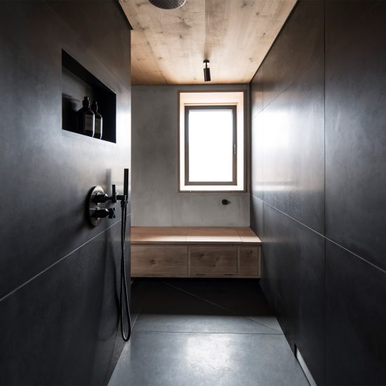 "Monastically simple" bathroom