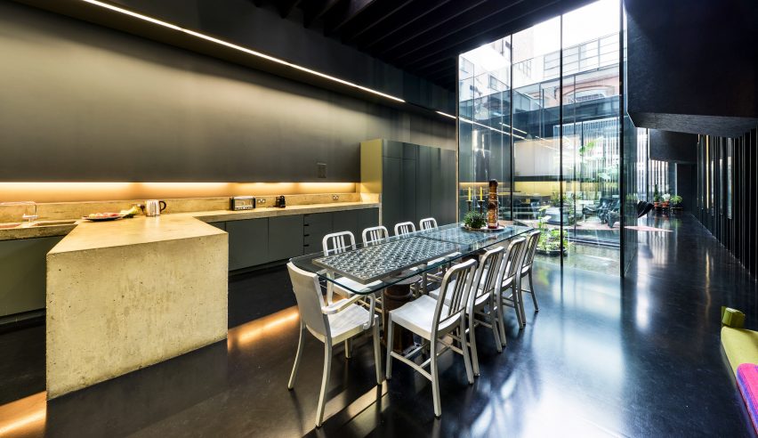 Kitchen and dining area of Lost House by David Adjaye