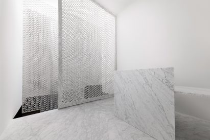 Marsotto marble showroom in Milan features white interiors