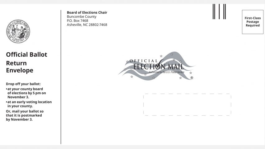 North Carolina mail-in envelope