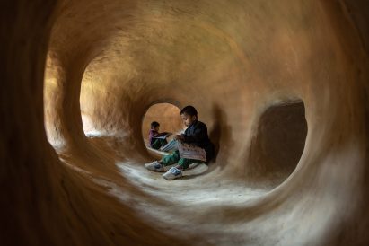 Rammed-earth cave-like structure