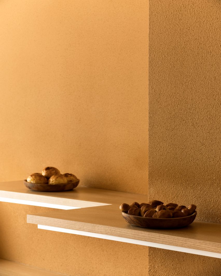 Display shelves of Pinocchio tiny bakery in Japan by I IN