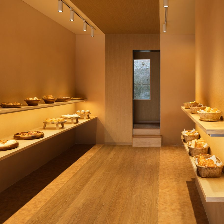 Display shelves of Pinocchio tiny bakery in Japan by I IN