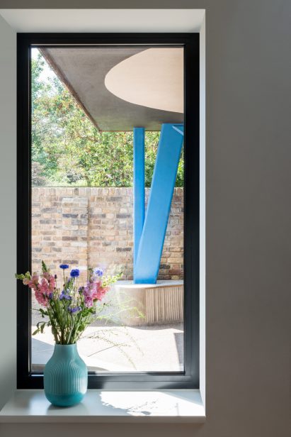 Angled blue column