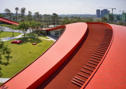Red rubber asphalt walking track