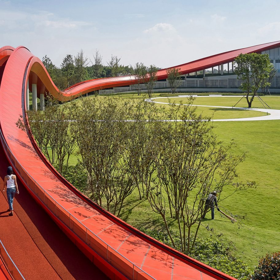 Powerhouse Company tops reception building with undulating Loop of Wisdom walking trail