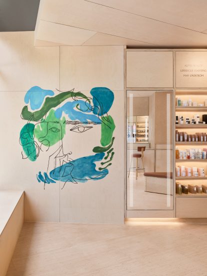 Colourful wall murals feature in Shen's Brooklyn store