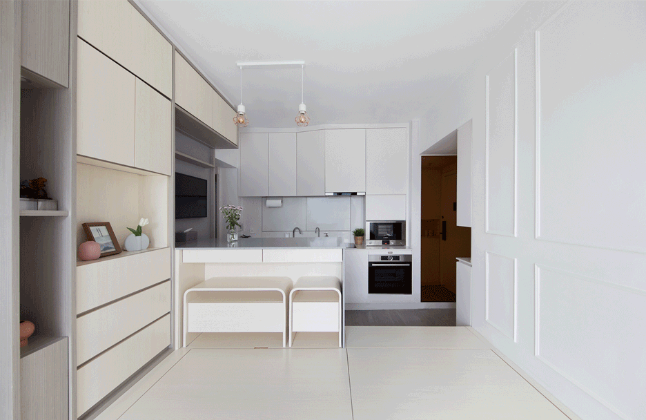 Kitchen of Smart Zendo by Sim-Plex Design Studio in Hong Kong