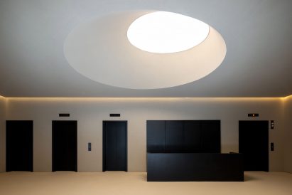 Lobby of Stone Garden by Lina Ghotmeh in Beirut