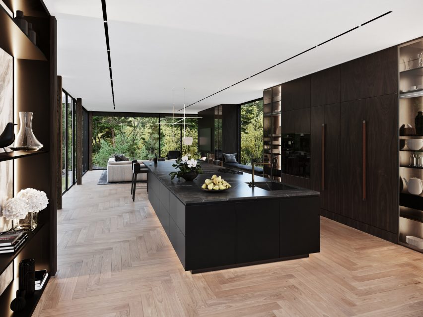 Kitchen of Sylvan Rock house by S3 Architecture and Aston Martin