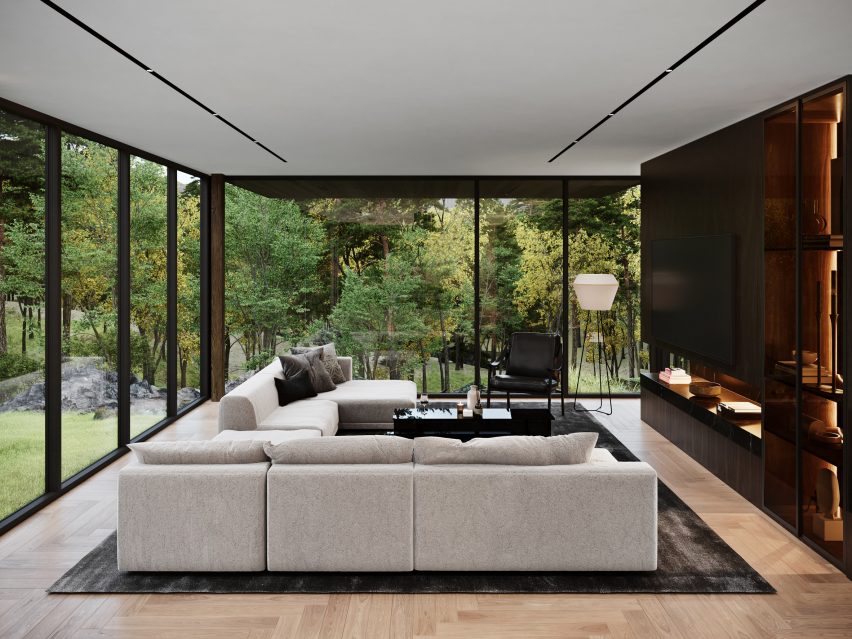 Sitting area of Sylvan Rock house by S3 Architecture and Aston Martin