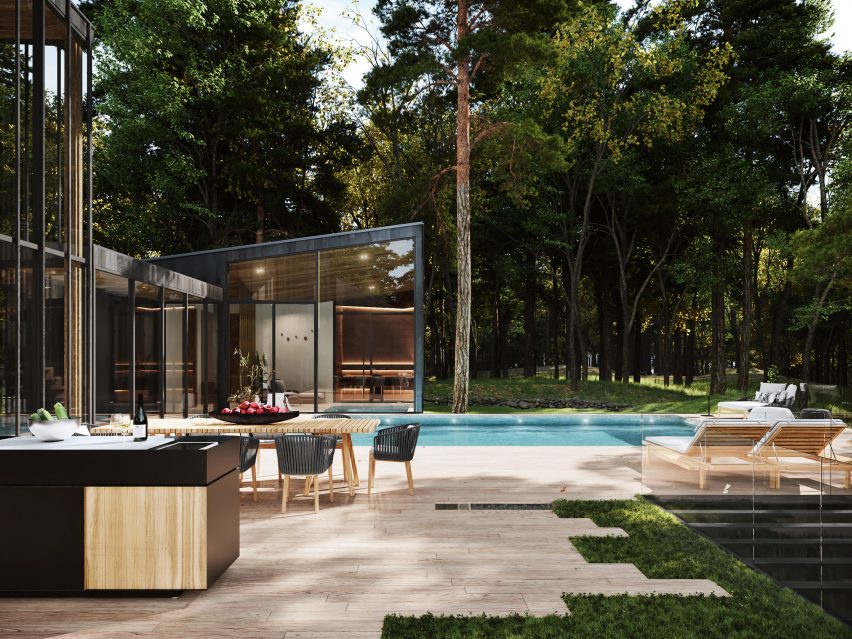 Pool area of Sylvan Rock house by S3 Architecture and Aston Martin