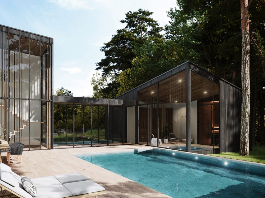 Pool area of Sylvan Rock house by S3 Architecture and Aston Martin