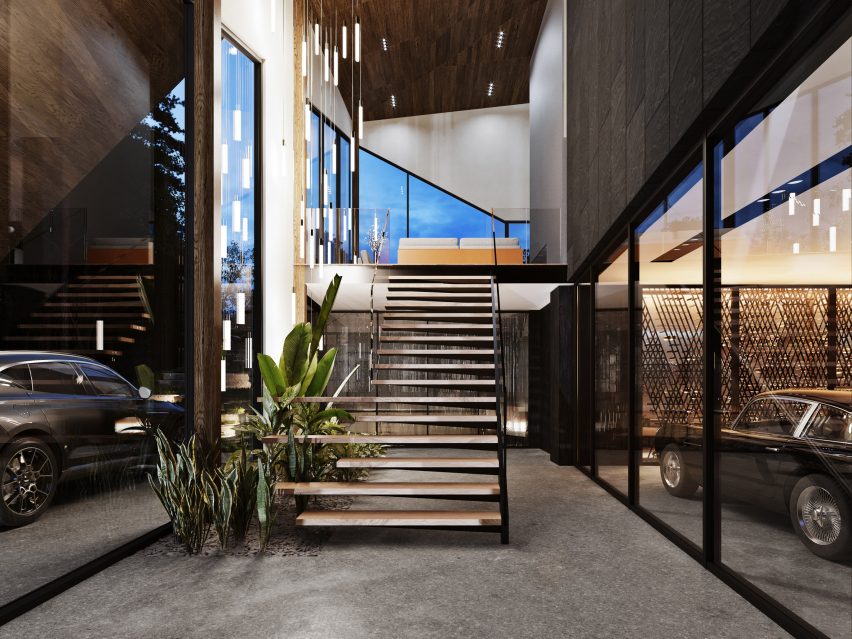 Garage of Sylvan Rock house by S3 Architecture and Aston Martin