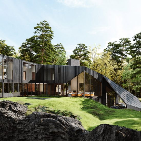 Black-cedar exterior of Sylvan Rock house by S3 Architecture and Aston Martin