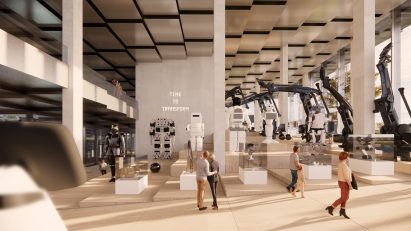 Robots in renders for AI City and Cloud Valley campus designed by BIG for Terminus Group
