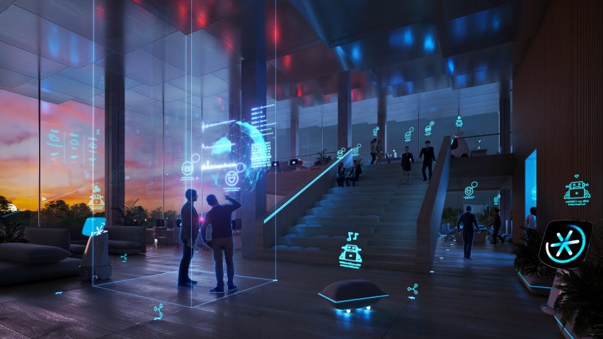 Robots in renders for AI City and Cloud Valley campus designed by BIG for Terminus Group