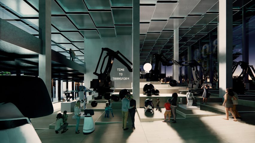 Robots in renders for AI City and Cloud Valley campus designed by BIG for Terminus Group