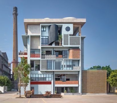 Facade of Borderless Community of Zi Ni Twelve Portals, housing project designed by Fei Architects in Guangzhou, China