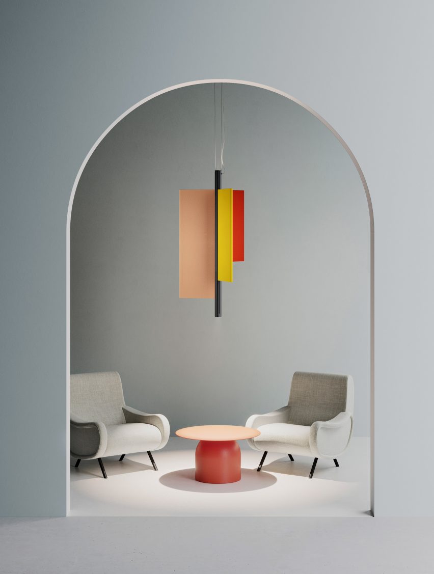 Trypta lamp by Luceplan and Stephen Burks features acoustic panels