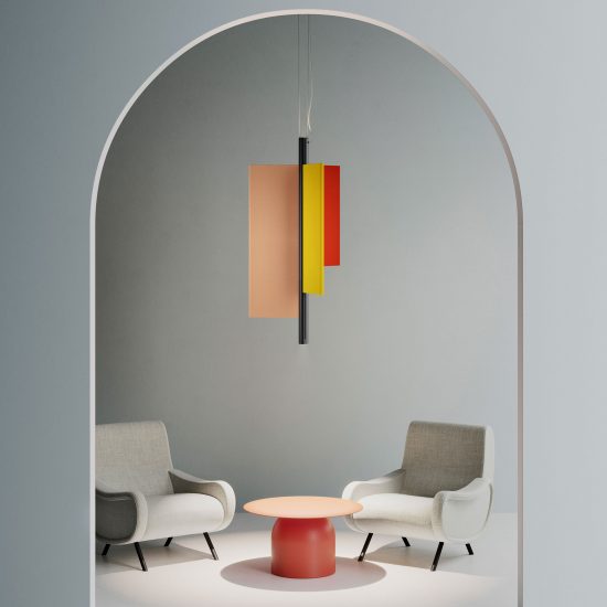 Trypta lamp by Luceplan and Stephen Burks features acoustic panels